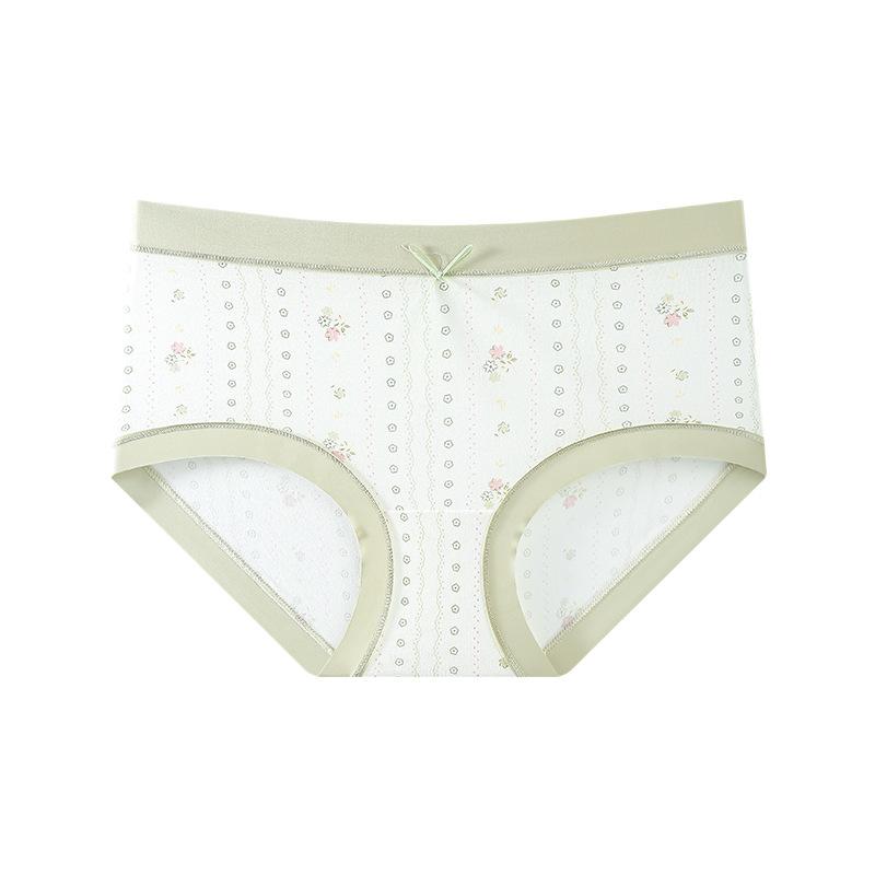 Women Spring and Summer Floral Stretchy Hip 10A Anti Bacterial Breathable Mid Waist Briefs M