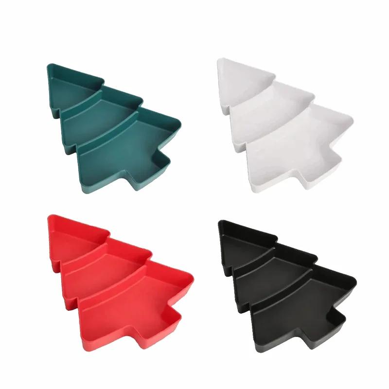 Christmas Tree Plates Plastic Christmas Trays Snack Service Trays 3-bedroom Multifunctional Food Trays Christmas Party Supplies
