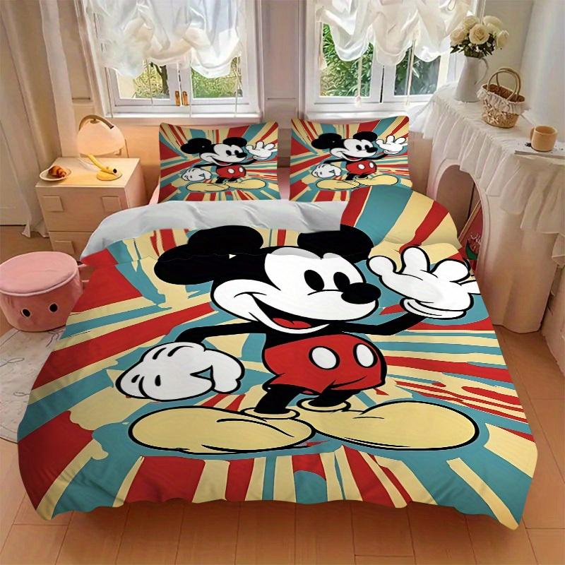 3pcs Mickey Mouse Printed Bedding Set, Breathable And Soft, Machine Washable, Christmas Gift, Suitable for Bedroom Decoration, 116