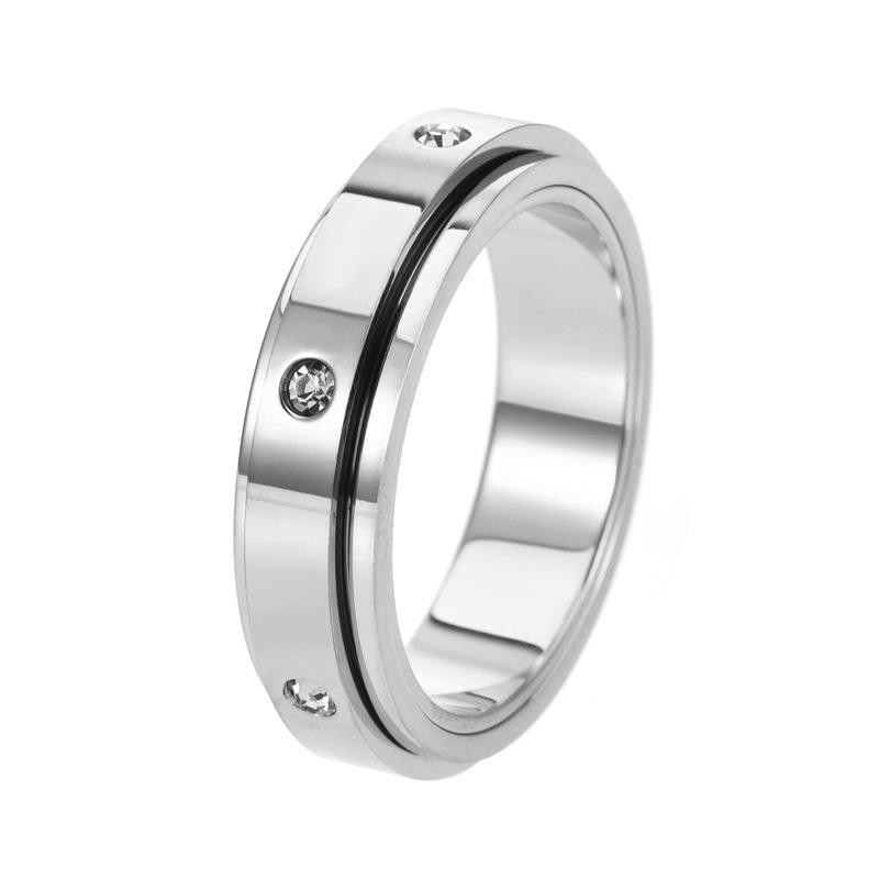 Elegant 5mm Colorfast Titanium Steel Rotating Rings with Inlaid Diamonds for Couples