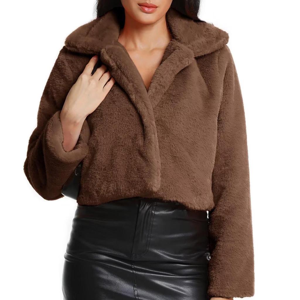 Women's Plush Lapel Open Collar Short Jacket Jacket