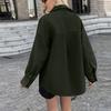 Women's Faux Suede Button Jacket Oversized Gathered Hem Short Length Coat Casual Vintage Outerwear With Pockets