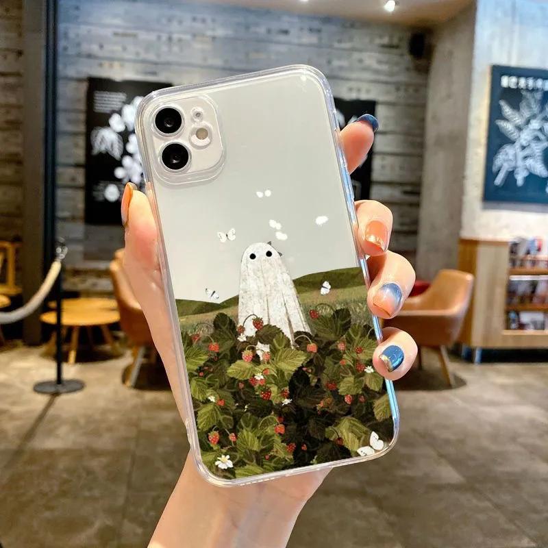 Soft TPU Clear Shockproof Phone Case for IPhone 11 12 13 14 Mini Pro Max XR X XS 8 7 6 6S Plus SE 2020 Cute Ghost Cover Bag