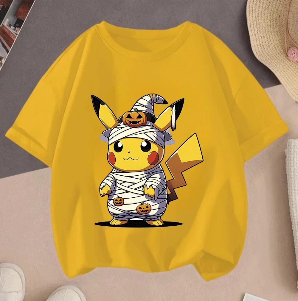 2026 Summer Pikachu 2D Cartoon Print Short Sleeve Tops Teen Casual Fashion Tees Hot Sale