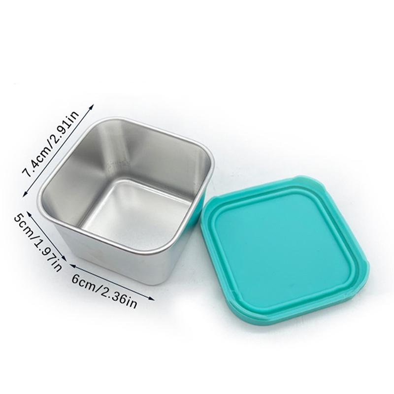 Square Stainless Steel Sauce Cup With Lid Outdoor Portable Kids Lunch Containers Box Small Food Storage Container