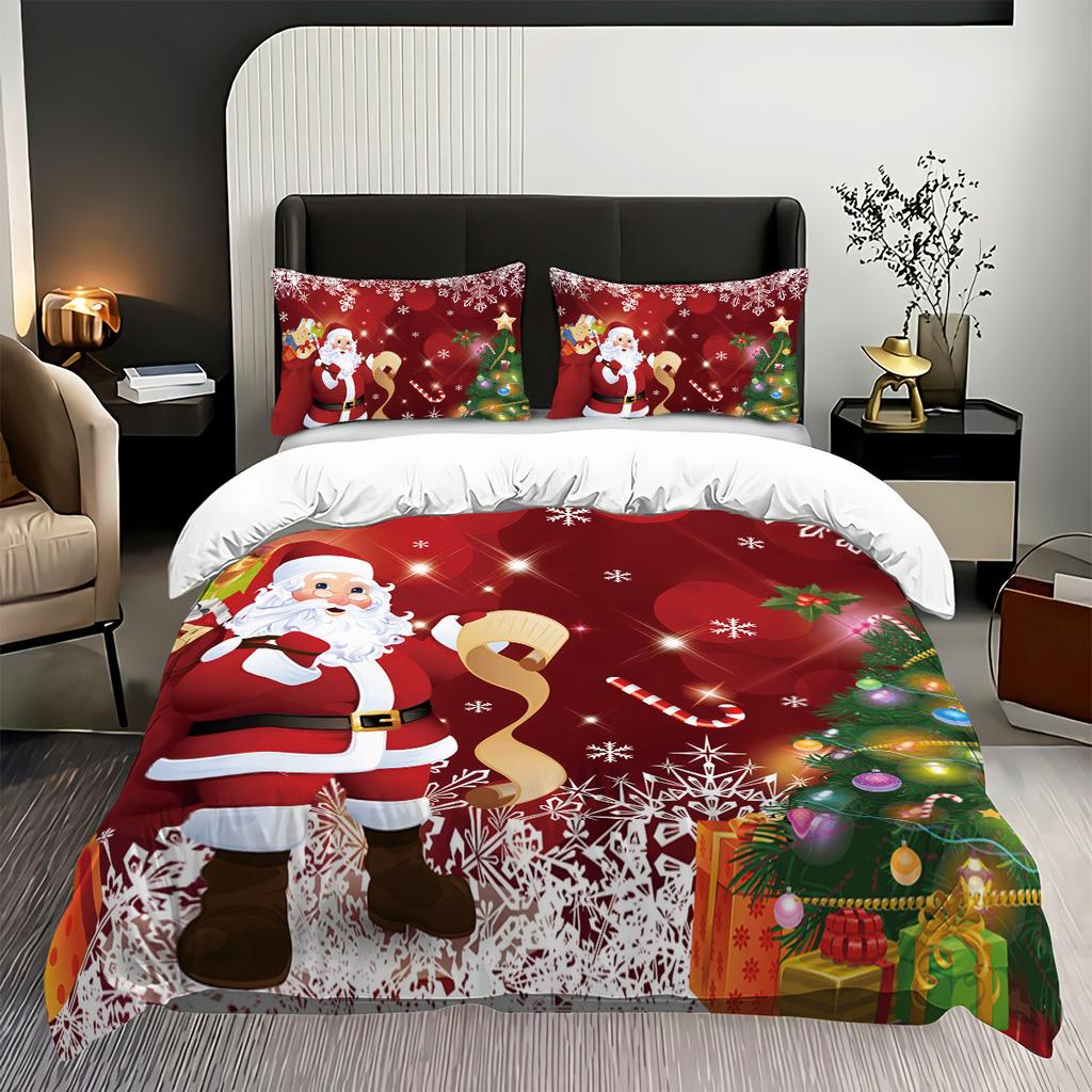 Husă de plapumă din trei piese Lenjerie de pat de Crăciun Față de pernă cu Moș Crăciun Husă de plapumă