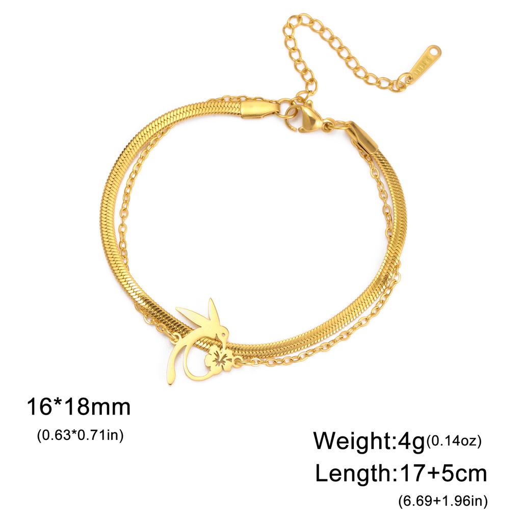 Fashion Hummingbird Honey Collection Bracelet Stainless Steel Double layered Hummingbird Flower Bracelet Animal Jewelry