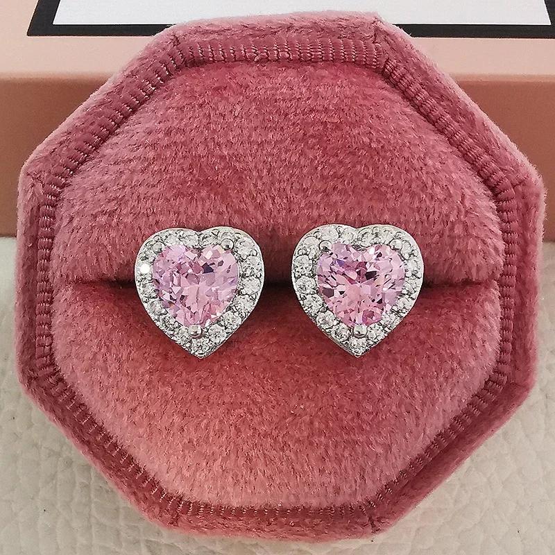 Elegant Light Luxury Pink Zircon Earrings for Women High-End Temperament Trendy Zircon Accessory
