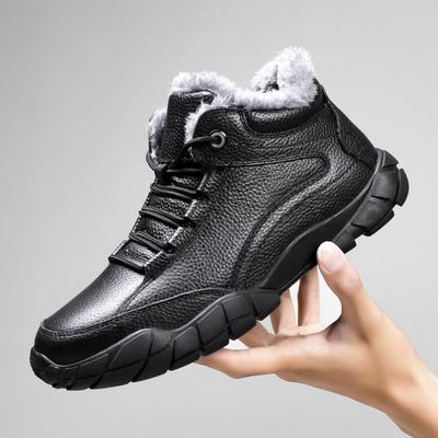 Genuine Leather Men Winter Boots With Fur Keep Warm Snow Boots Man Waterprooof Outdoor Sneakers Non-Slip Ankle Boots