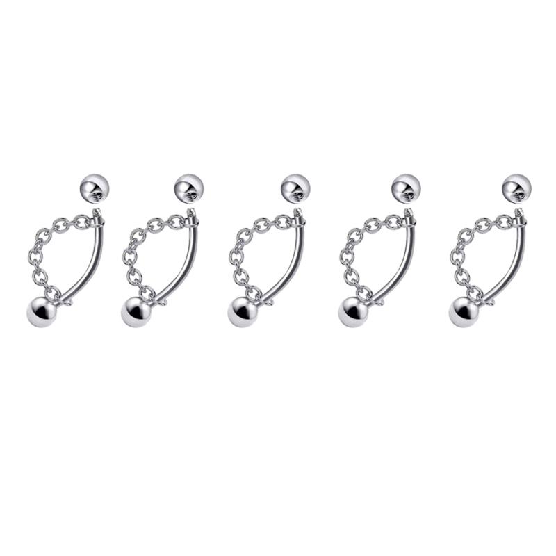 5pc Surgical Steel Chain Ball Lip Ring Set Nose Ring Cartilage Earrings Tongue Bar Lot Eyebrow Labret Body Piercing Set Jewelry