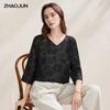 Zhaojun 2026 SS Mulberry Silk Printed 3/4 Sleeve Top