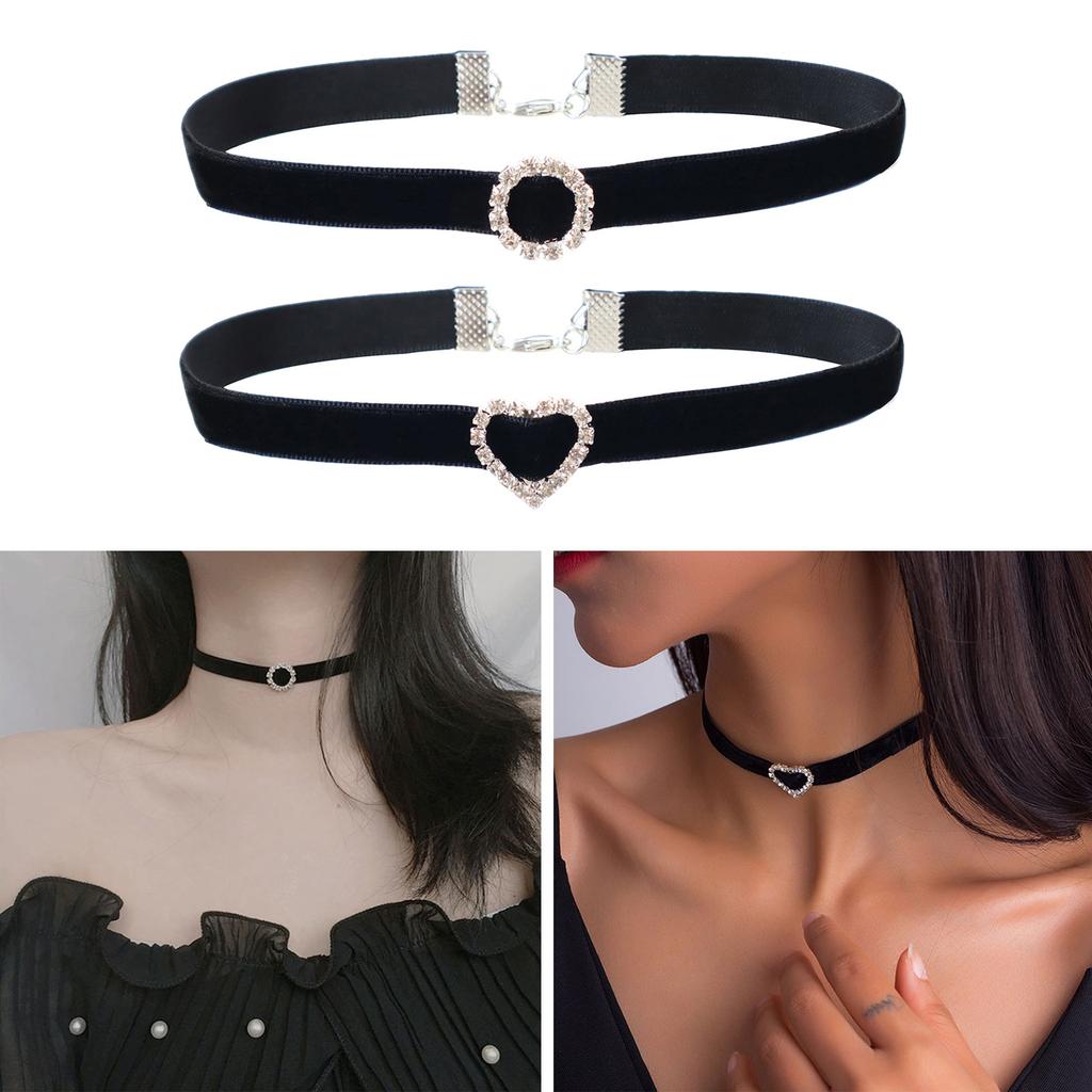 Vintage Rhinestones Love Round Choker Punk Clavicle Chain Gift for Women Girls