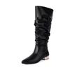 Fashion New Pleated Lazy Autumn Winter Women Knee High Boots European American 3cm Low Heel Commuting Shopping Long Boots Sizes 32-46