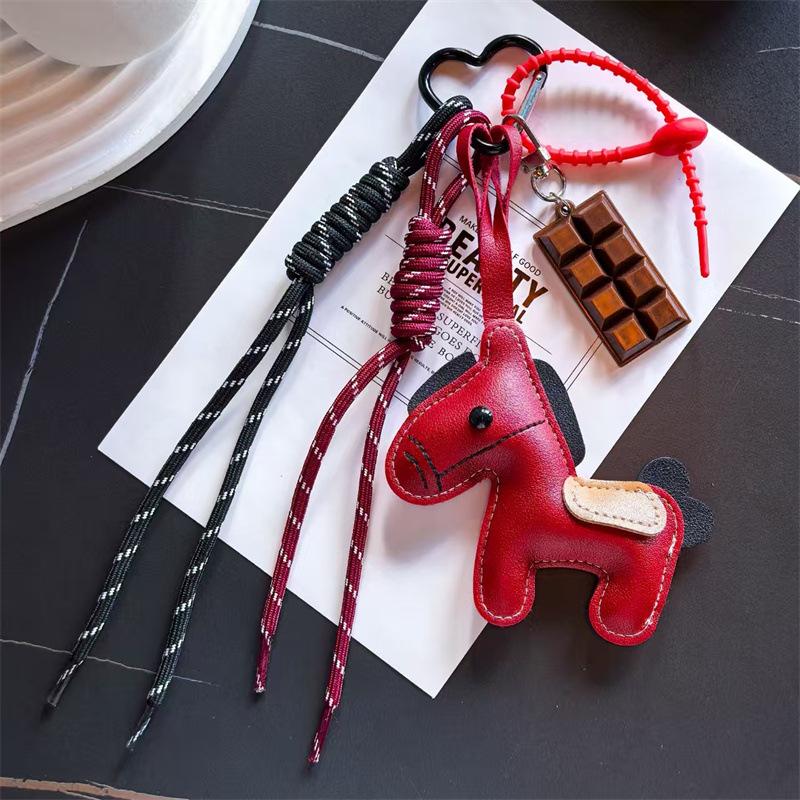 3d Cute Animal Keychain Creative Little Horse-shaped Bag Charm Horse Year Mascot Decoration Woven Rope Chocolate Keychain Gift