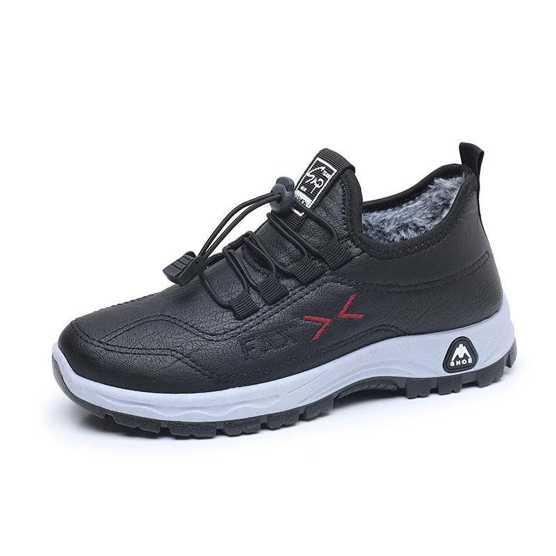 Autumn Winter Women's Cotton Shoes Leather Waterproof Cotton Shoes Plus Velvet Thickened Walking Shoes Non-slip Warm Women's Cotton Boots