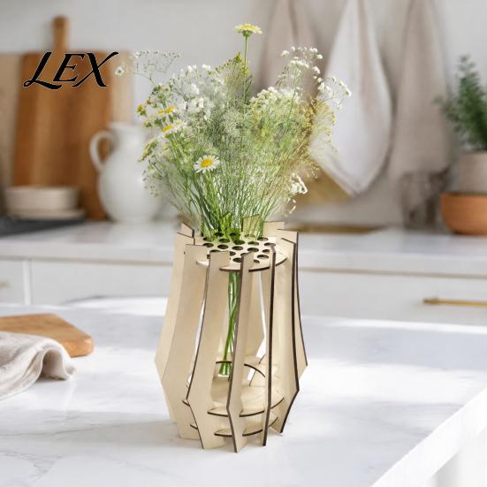 Handcrafted Floral Display for Shelf Wooden Puzzle Flower Vase, Stand Flowers or Durable Natural Material Holder Artificial Flowers, Decorative