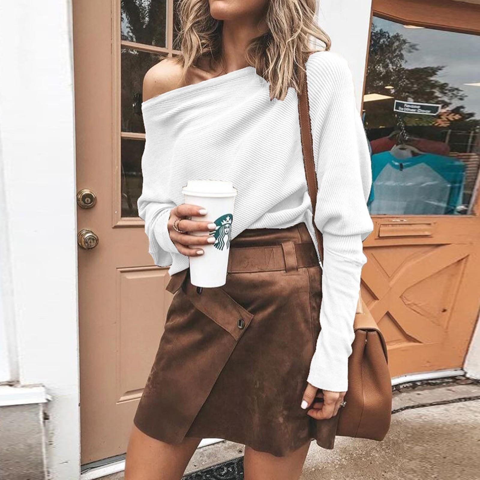 

Женская модная повседневная футболка с длинными рукавами и плоским вырезом XXL белый