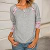 Women's Casual Floral Print V-Neck Short Sleeve Decorative Button T-Shirt Top