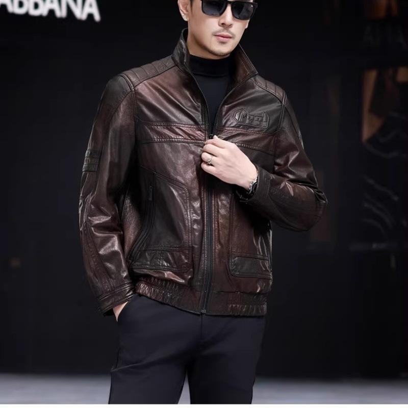 

Autumn and winter leather leather jacket men s casual stand-up collar men s cowhide top leather motorcycle jacket jacket 5XL