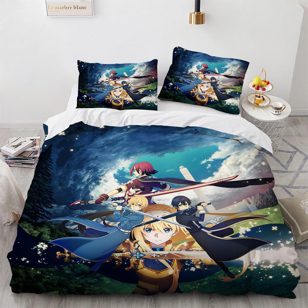 Sword Art Online Bedding Set Anime Duvet Covers King Queen Double Twin Size Adults Kids Bed Linens Single Double Size Decor Home