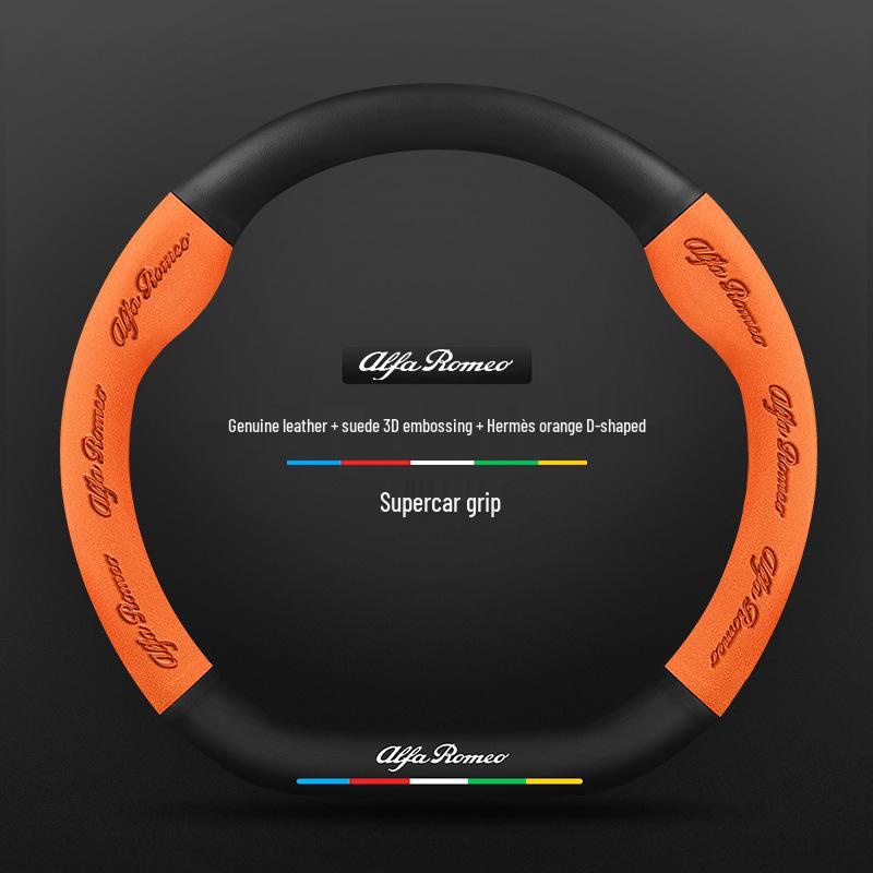 Carbon Fiber & Alcantara Leather Steering Wheel Cover for Alfa Romeo Stelvio, Stanway, Giulia, Juliet