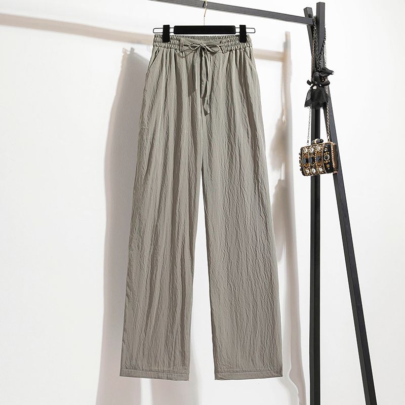 

and American plus Size Women s Clothes Chubby Girl Elastic High Waist Pure Color Ice Silk Thin Joint Drying Straight-leg Wide-Leg Casual Pants M-5XL Gray 4XL