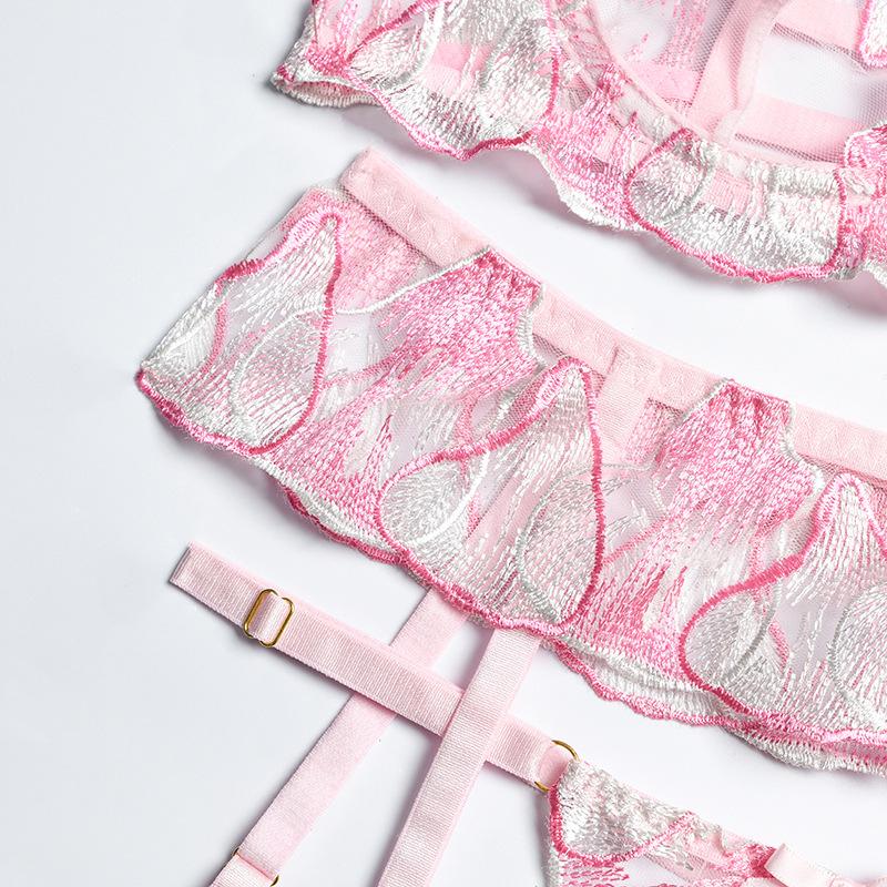 do women like anal plugs Open Cup Bowknot Garter Belt Satin Lingerie Set In LIGHT PINK main image 0