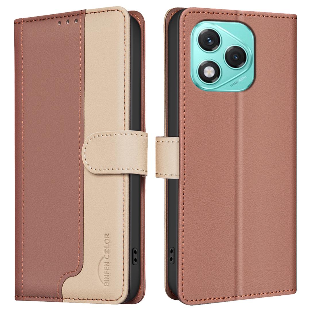 

BINFEN COLOR BF33 For Honor 400 Lite Leather Case Splicing Color RFID Blocking Wallet Stand Phone Cover Brown