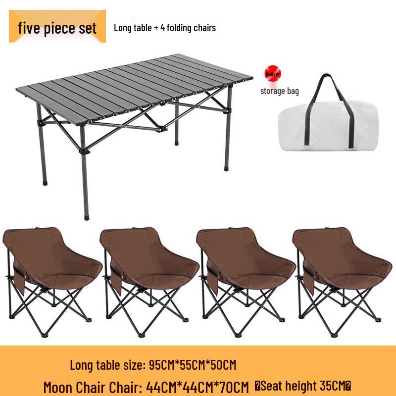 Portable Outdoor Folding Table & Chair Set for BBQs – Includes 1 Roll-up Table & 4 Chairs