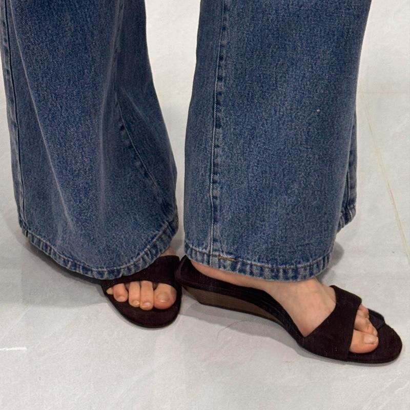 Designer Summer Women's Fashion Open Toe Slippers Elegant Wedges Heel Slides Ladies Evening Party Shoes