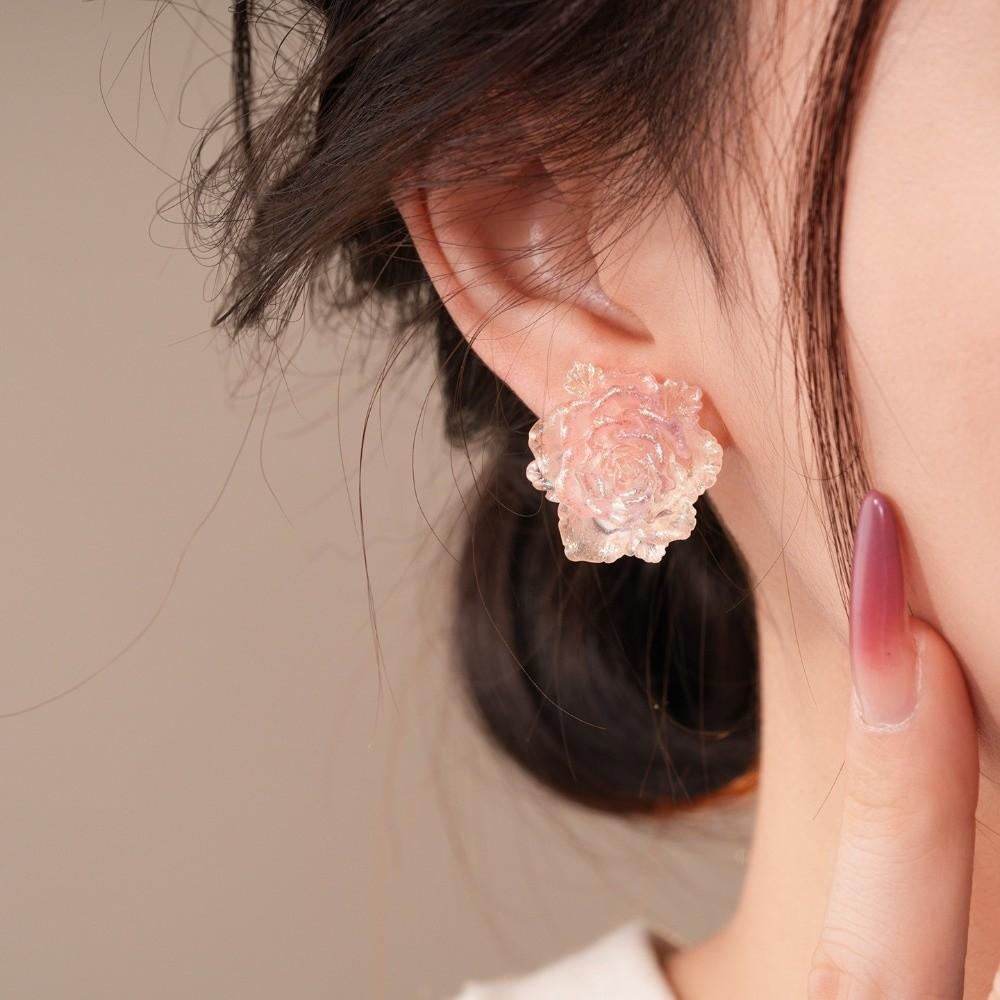 Resin Floral Stud Earrings Gradient Color Women Earrings Exquisite Flower Earrings Girls