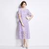 Summer Women's Retro Round Neck Lotus Leaf Sleeve Lace Dress Looks Slim and Elegant Long Skirt