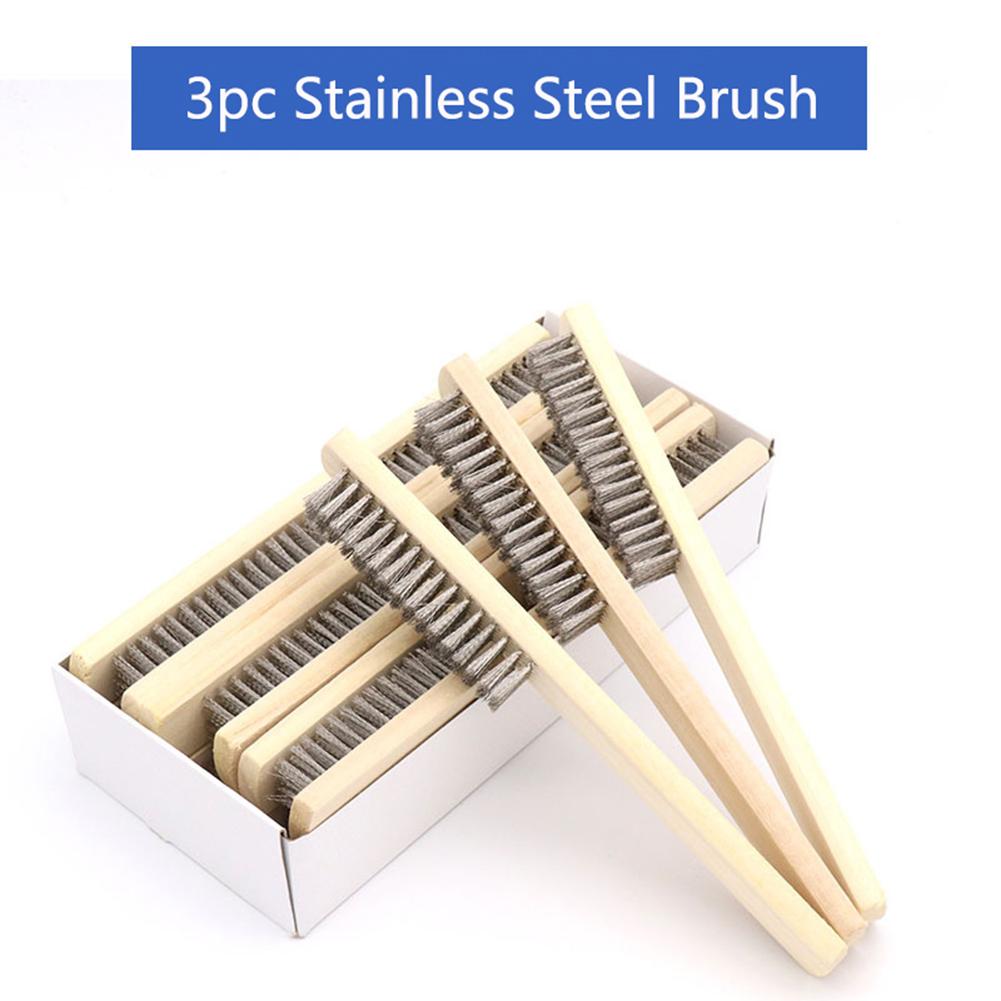 

3Pcs Stainless Steel Wire Brush Wood Handle Wire Brush Rust Removal 8.07Inch For Clean Scales Rust Dirt Oil Stain Paint Coat
