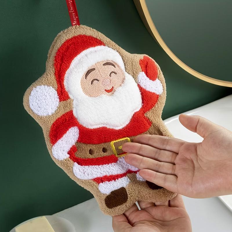1PC Coral Fleece Children Christmas Creative Small Towel Thickened Hand Towel Multi Element Hanging Cute Embroidery Household
