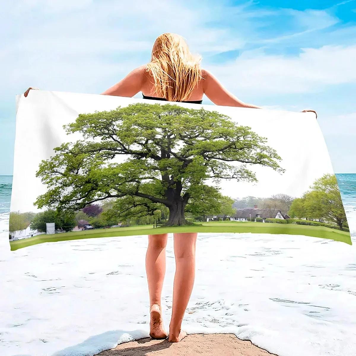 

Natural Tree Beach Towel Microfiber Nature Scenery Print Bath Towel Lightweight Travel Sport Towels Quick Dry Bikini Cover Up W40*H60(CM)
