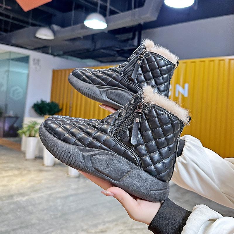 

Женские зимние сапоги на снегу, утепленные толстым плюшем, теплые высокие ботинки, нескользящая уличная обувь на толстой подошве, хлопковые ботинки 35 чёрный