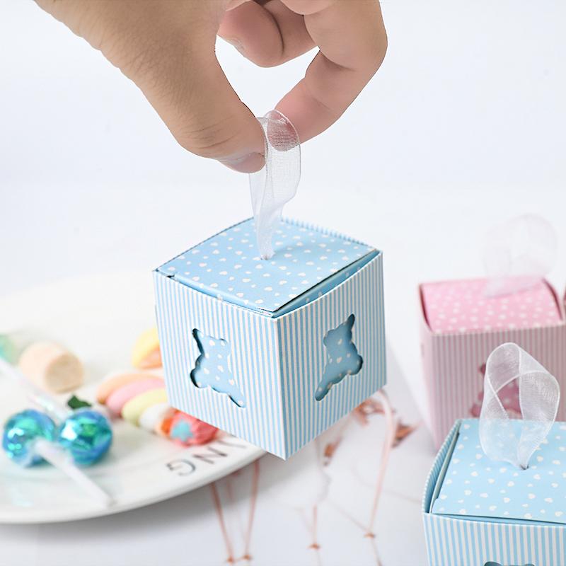 10 Stück Blau Rosa Bär Pralinenschachtel Babyparty Geschenke Keksverpackung für Gäste Kindergeburtstag Party Mädchen Jungen Geschlecht Offenbaren Lieferungen