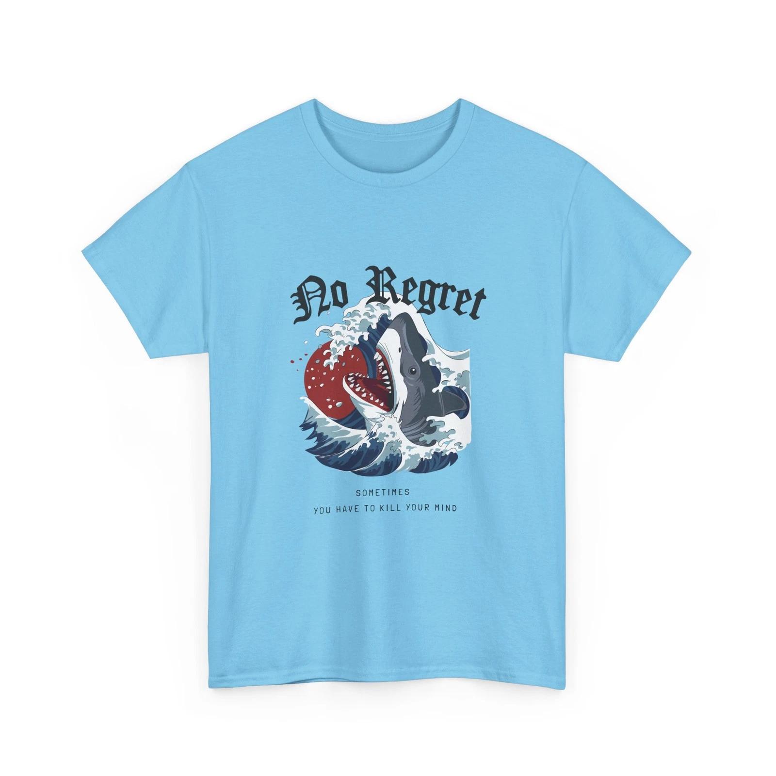 No Regret Wave Shark T-Shirt | Ocean Retro Graphic Tee, Cool Style, Quality Tee S