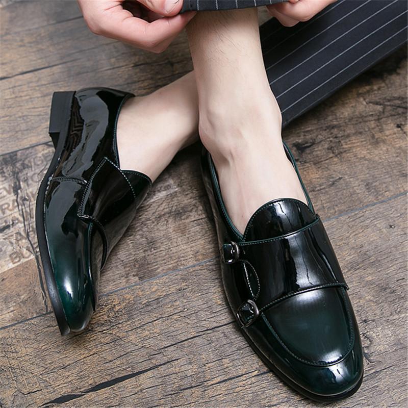 Gentleman New Wedding Dress Glossy Patent Leather Shoes For Men Classics Monk Strap Loafers Prom Homecoming Party Footwear