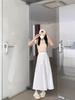 Petite 2023 Summer Korean Pleated Elastic Waist Long Skirt
