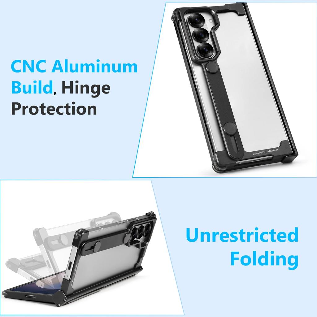 Oatsbasf Metal Frameless Phone Case for Samsung Galaxy Z Fold 6 Case With Stand & Secure Grip Shockproof Protection Phone Cover