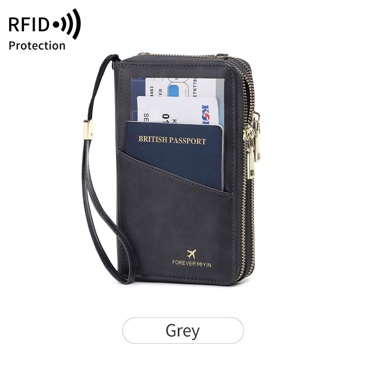 

2024 RFID Travel Passport Holder & Ticket Organizer with Double Zippers - Crossbody Multifunctional Wallet & Document Bag.