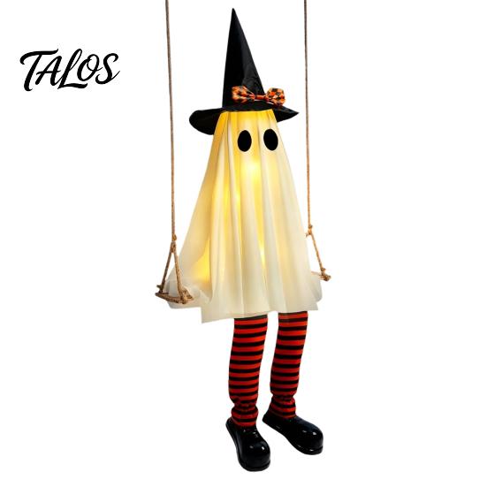 Halloween Decoration for Garden Hanging Swing Ghost Decoration, Light Up Large Swinging with Indoor Entryway Decor Witch Hat And Striped Legs