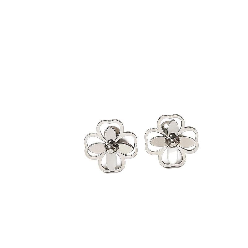 Korean Style Four-Leaf Clover Stainless Steel Ear Stud Earrings for Women