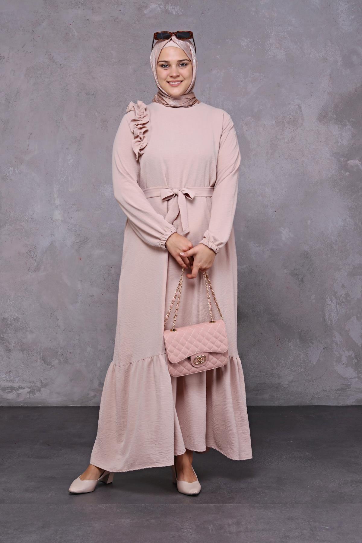 

Women s Big Size Dress Plus Size Hijab Dress with Frilled Shoulders