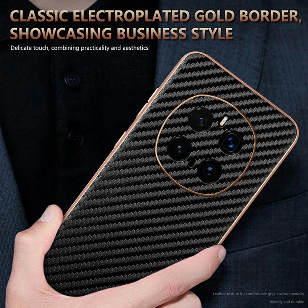 AZNS For Honor Magic7 Pro 5G Case Electroplating Carbon Fiber Texture PU+TPU Phone Cover