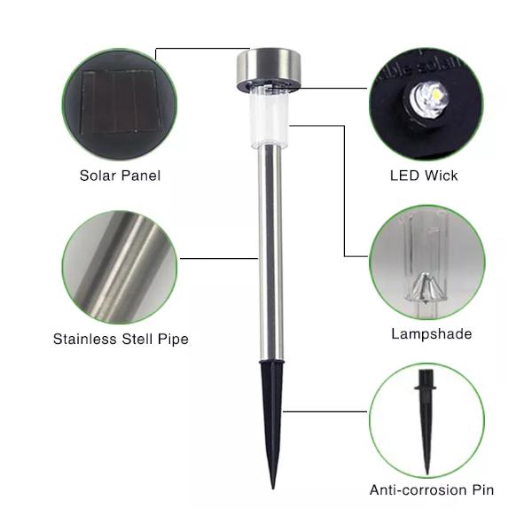 Landscape & Walkway Lights 5Pcs Outdoor Garden Solar Powered Lamp Lawn Waterproof Stainless Steel Tube Light