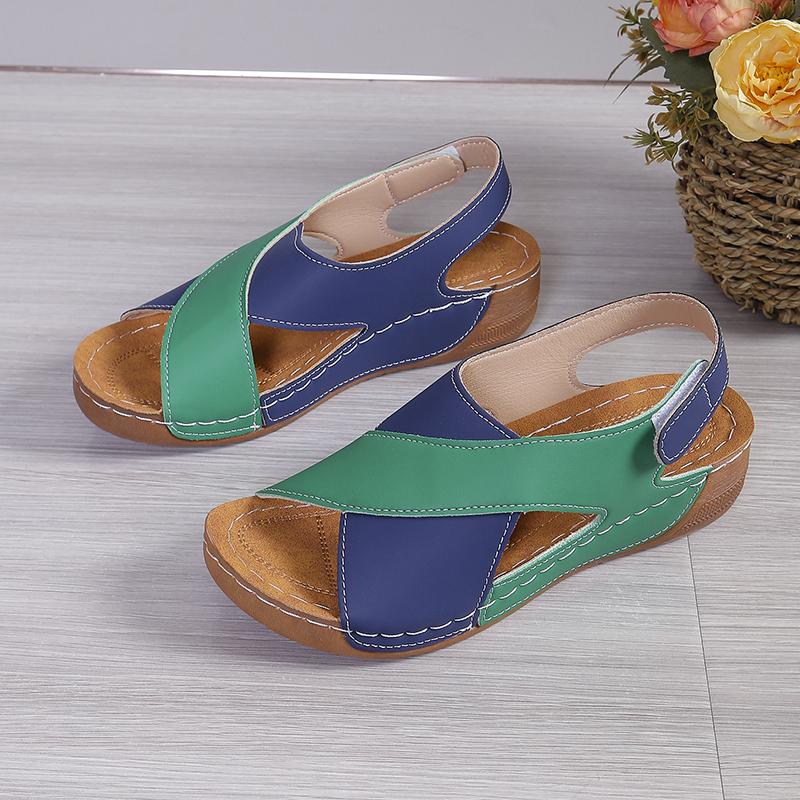 Mode Neue Damen Kontrastfarbe Keilsandalen Sommer Peeptoe Rutschfest Strandschuhe Frau Bequeme Plateau Römische Sandalen Frau