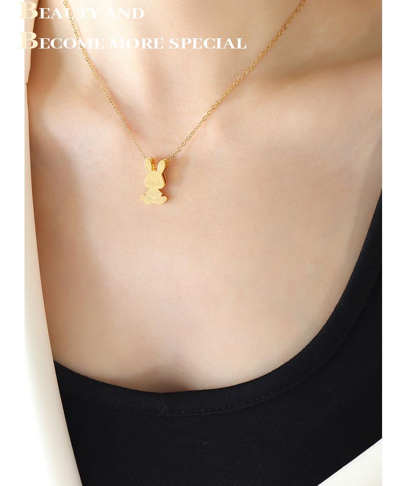 Charming Cartoon Rabbit Gold-Plated Titanium Steel Pendant Necklace