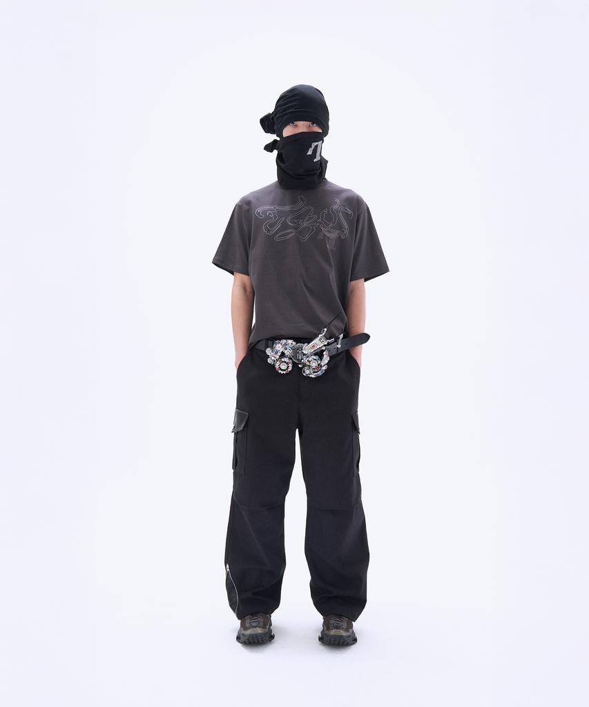 Tibioeseu Leather Detail Cargo Pants Black